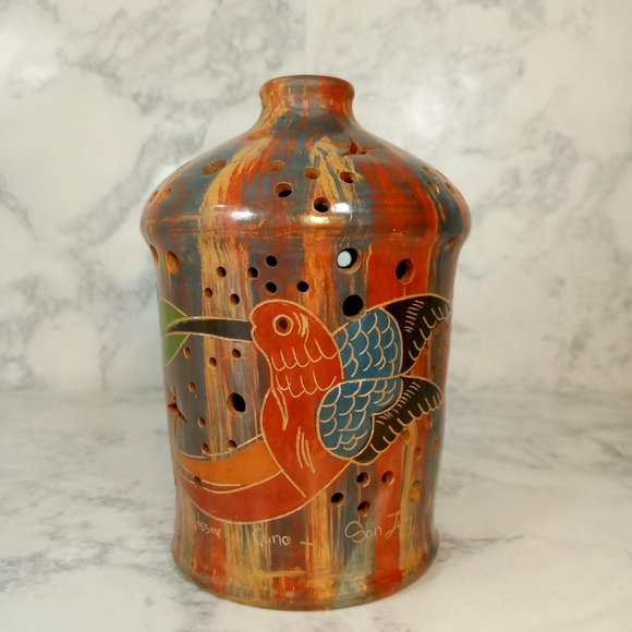 Costa Rican Handmade Multi-Colored Brushed Candle Holder, Collectable Pottery - Picture 3 of 8